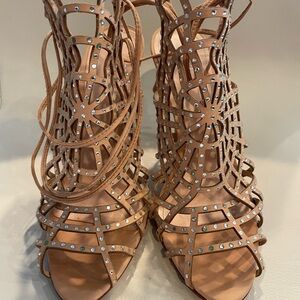 SCHUTZ Tan Rhinestone Cage Heels